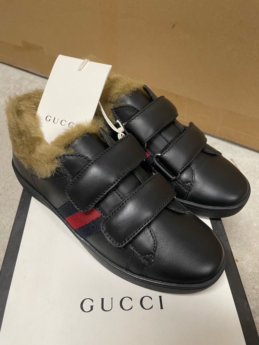 100% AUTHENTIC Gucci Kids Faux Fur Sneakers – Brand New in Box